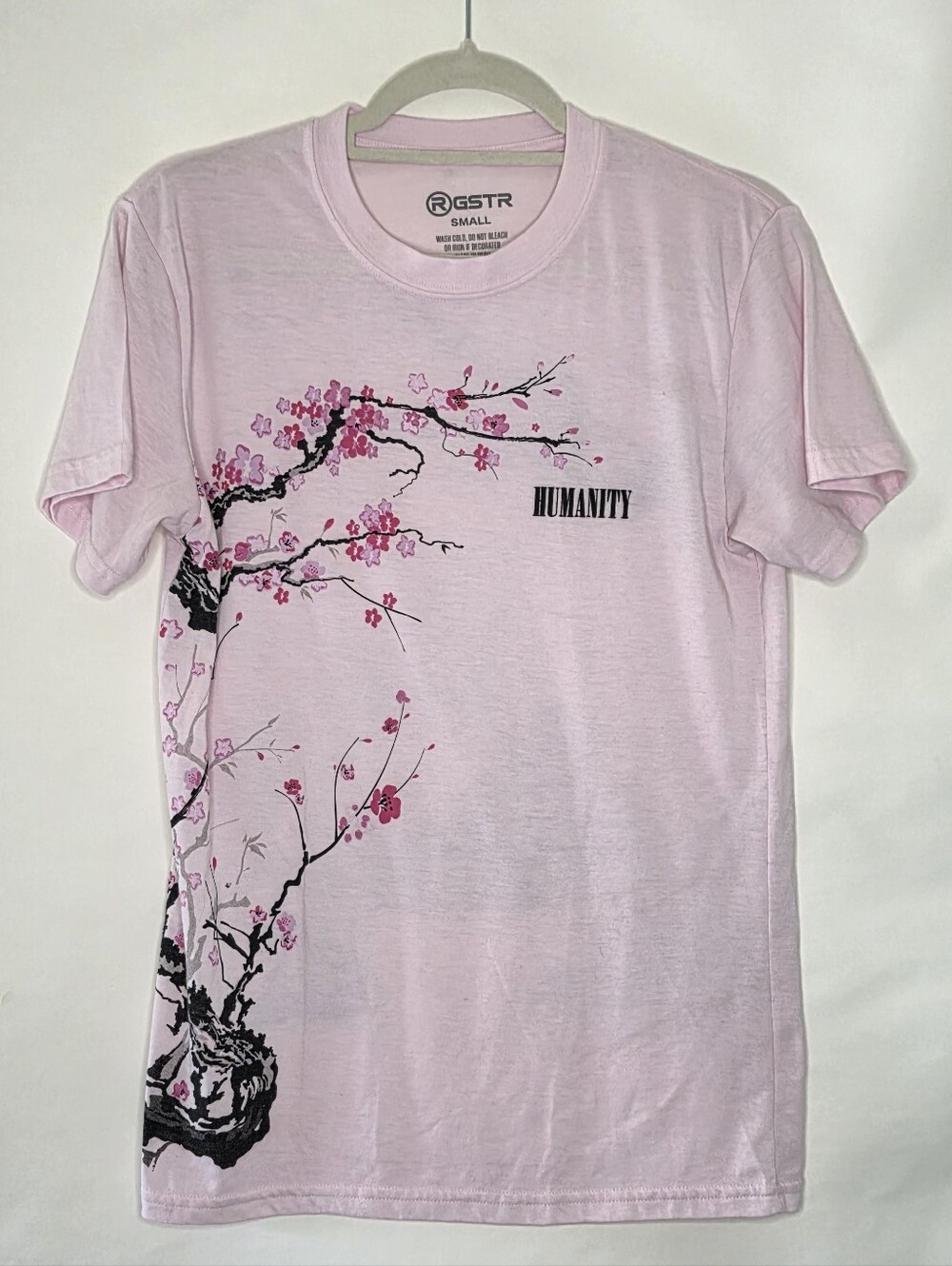 GSTR "Humanity" Tee Shirt Size S‎ Asian Inspired Front and Back Floral Print Top